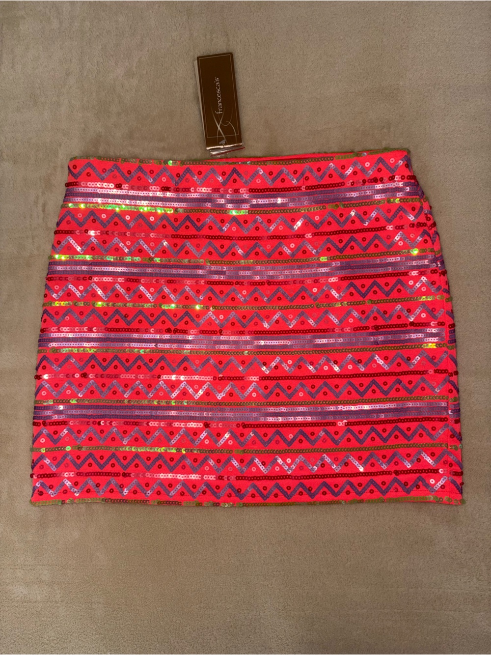 Francesca's Collections Neon Pink Sequin Mini Skirt